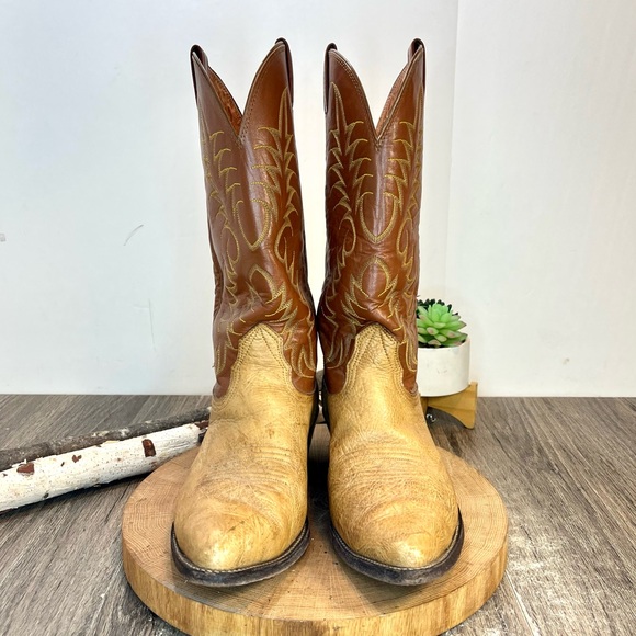 *Nocona | Vintage Men’s Leather Western Cowboy Boots Tan/brown 38068 Size 8.5 EE - Picture 6 of 13